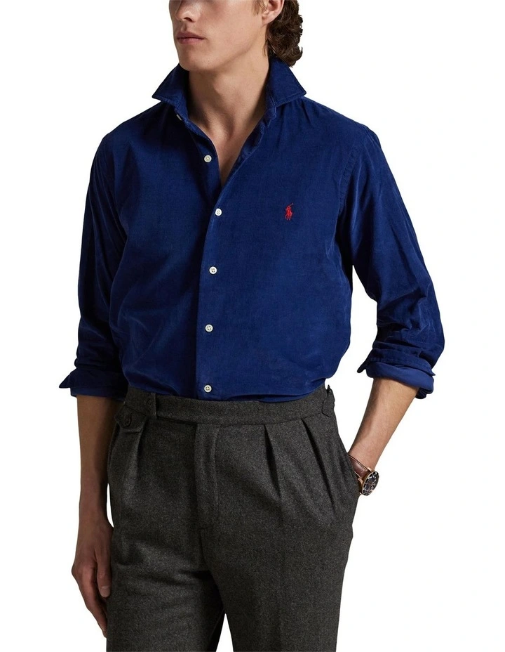 Classic Fit Corduroy Shirt in Navy image 1