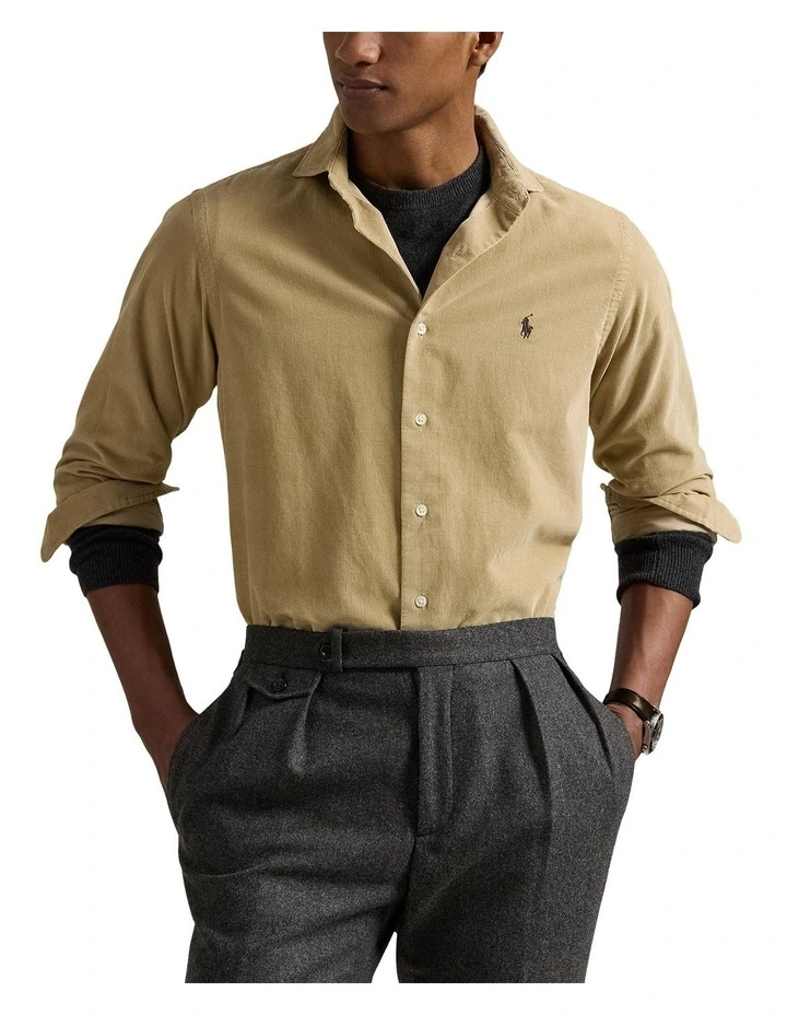 Classic Fit Corduroy Shirt in Beige image 1