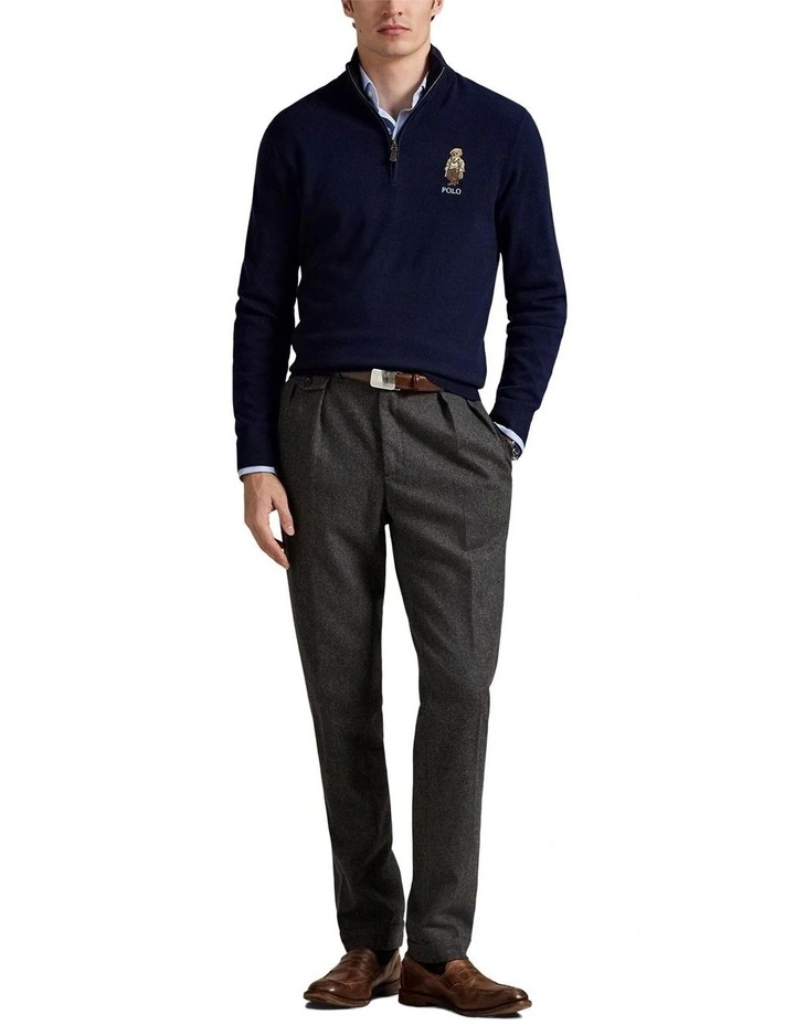 Polo Bear Wool Quarter-Zip Sweater in Blue image 3