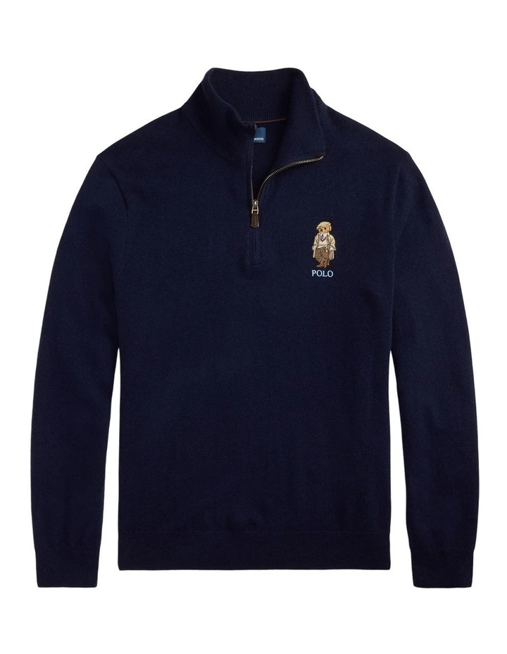 Polo Bear Wool Quarter-Zip Sweater in Blue image 4