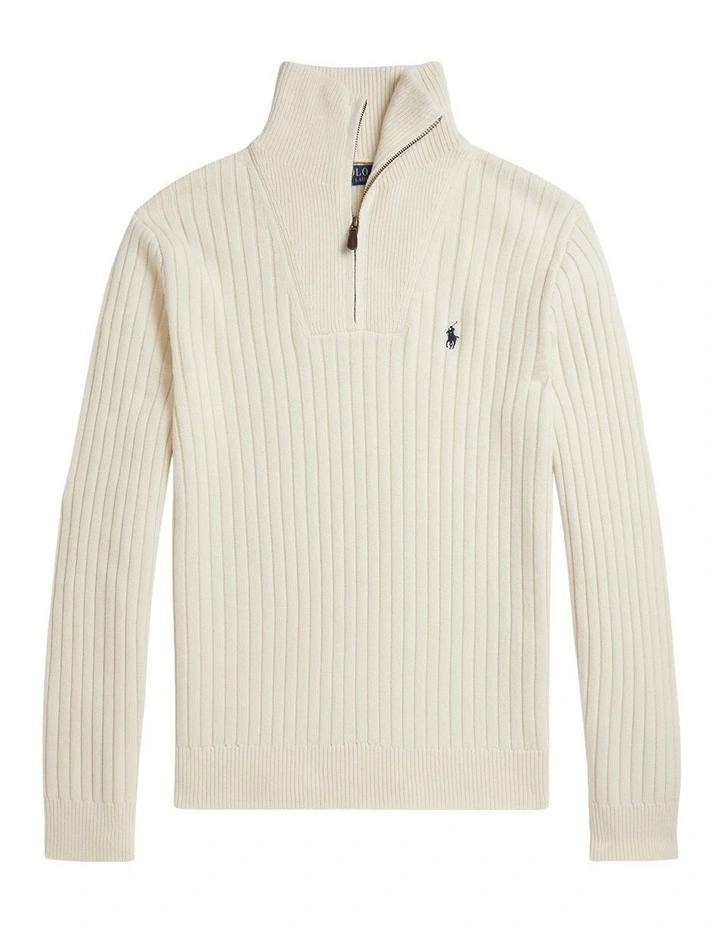 Rib-Knit Wool-Cotton Sweater in Natural image 1