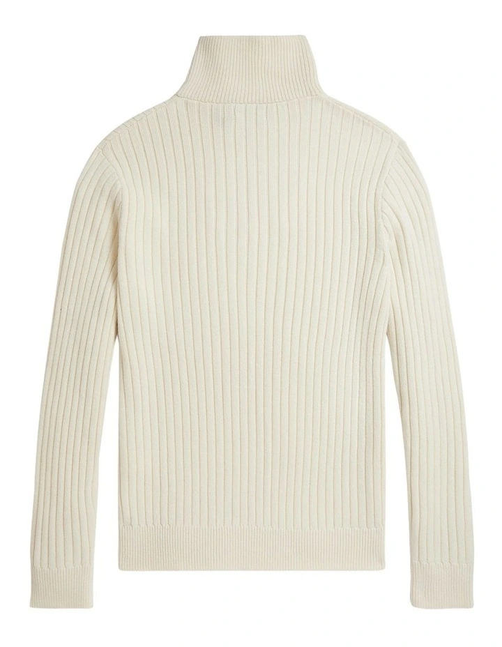 Rib-Knit Wool-Cotton Sweater in Natural image 2
