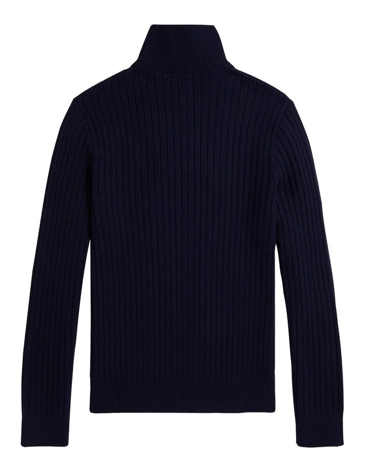 Rib-Knit Wool-Cotton Sweater in Blue image 2