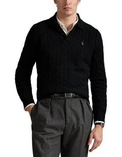 Cable-Knit Wool-Cashmere Sweater in Black