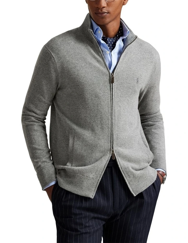 Wool Full-Zip Sweater in Grey image 1