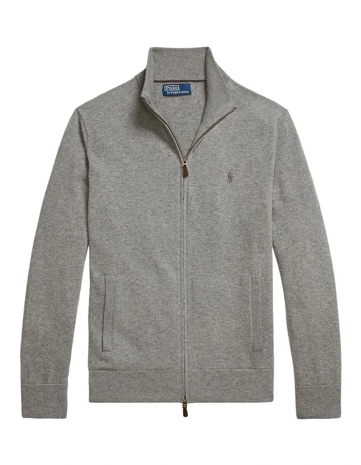 Wool Full-Zip Sweater in Grey image 4