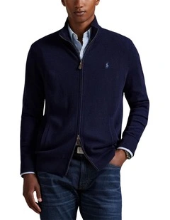 Wool Full-Zip Sweater in Blue