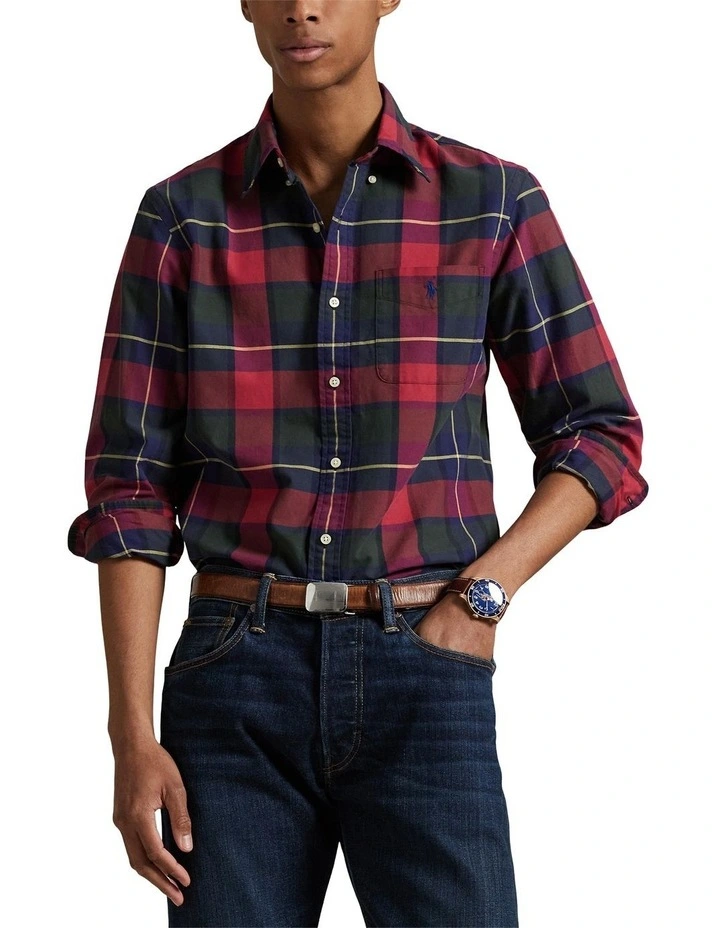 Classic Fit Plaid Oxford Shirt in Blue image 1