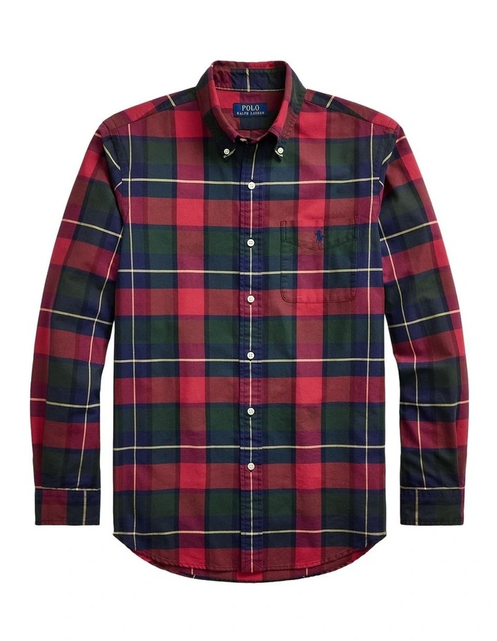 Classic Fit Plaid Oxford Shirt in Blue image 4