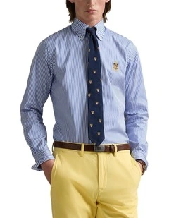 Classic Fit Crest Striped Poplin Shirt in Blue