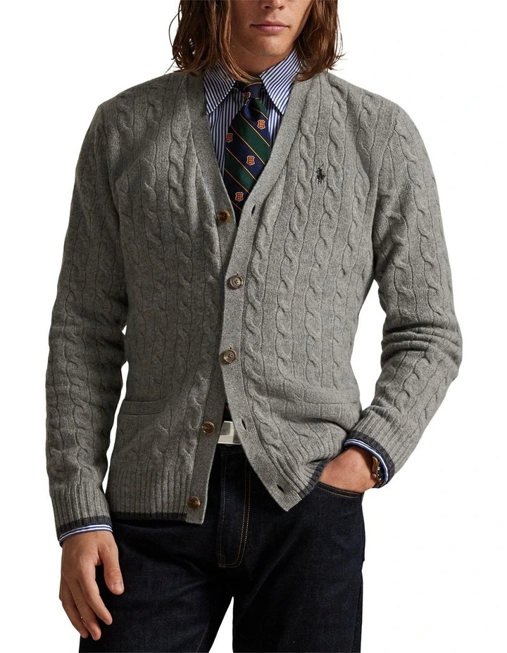 Cable-Knit Wool-Cashmere Cardigan in Grey image 1