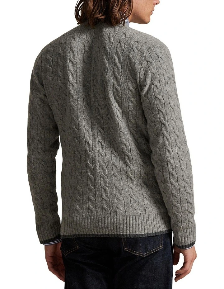 Cable-Knit Wool-Cashmere Cardigan in Grey image 2