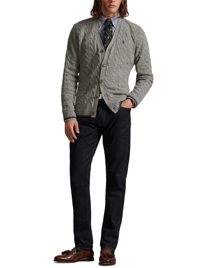 Cable-Knit Wool-Cashmere Cardigan in Grey image 3