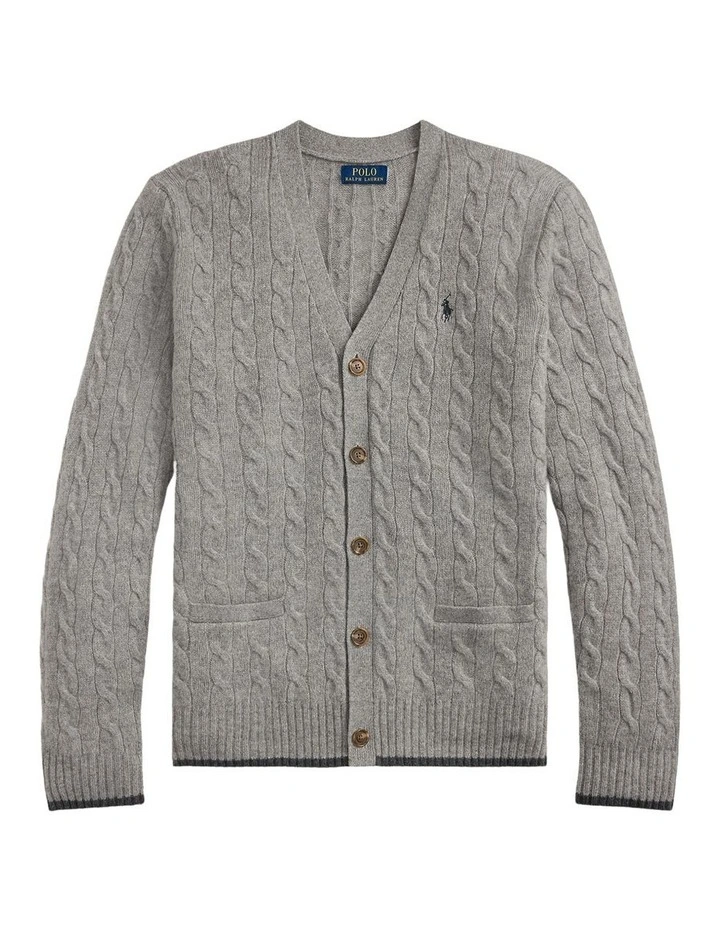 Cable-Knit Wool-Cashmere Cardigan in Grey image 4