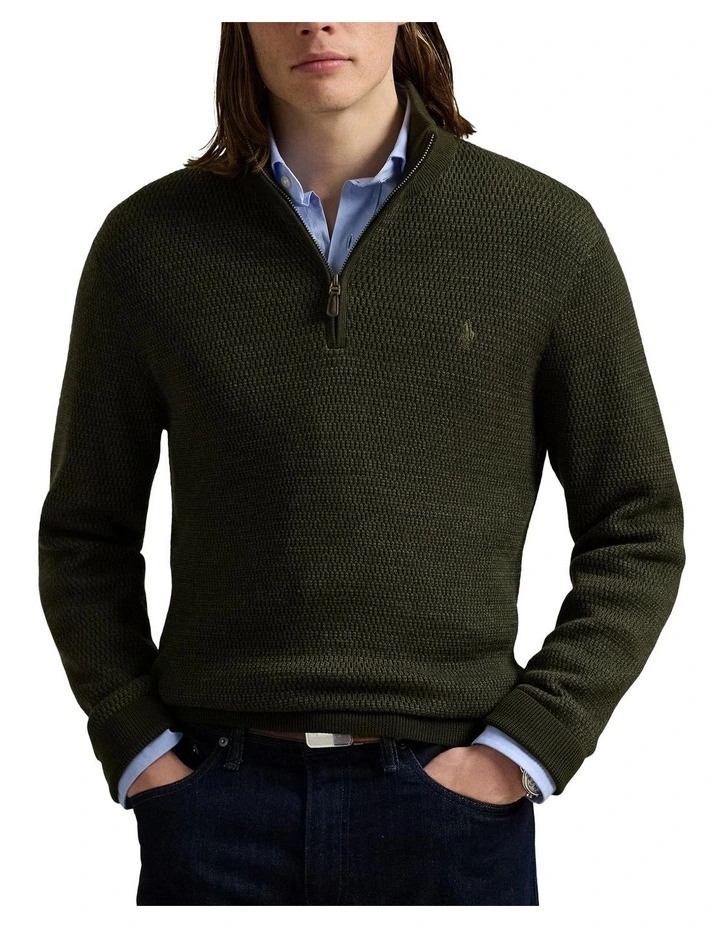 Washable Wool Quarter-Zip Sweater in Green image 1