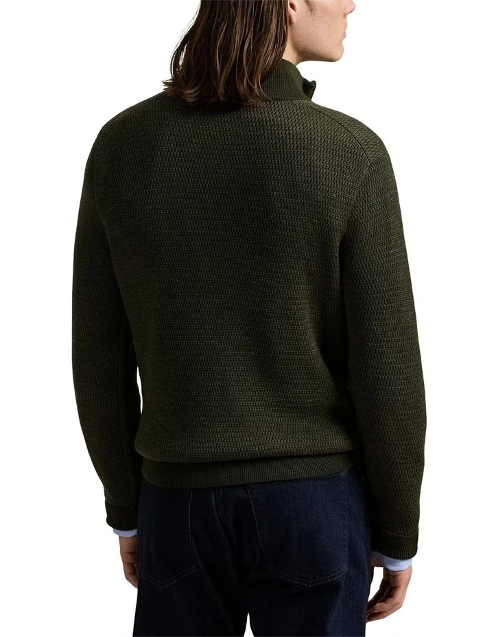 Washable Wool Quarter-Zip Sweater in Green image 2
