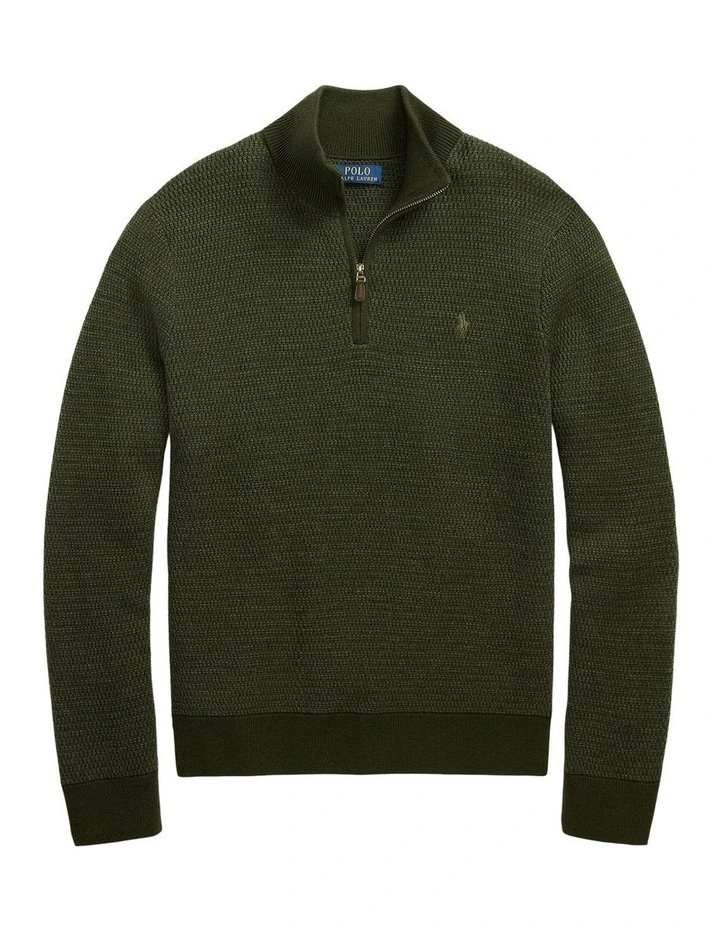 Washable Wool Quarter-Zip Sweater in Green image 4