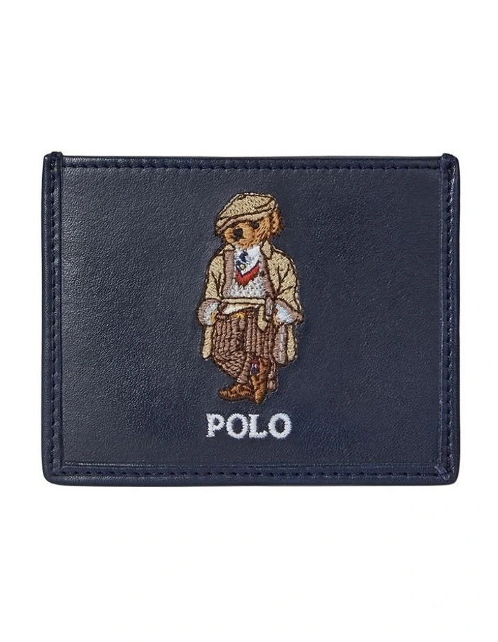 Polo Bear Leather Card Case in Navy image 1