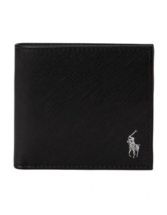 Saffiano Leather Billfold Coin Wallet in Black