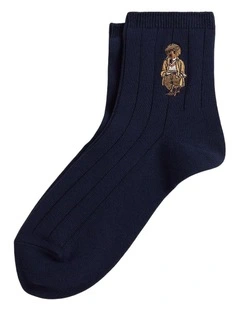 Polo Bear Cotton-Blend Quarter Socks in Navy