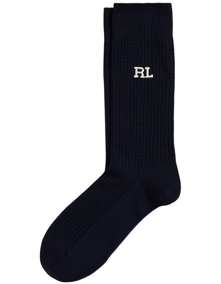 Textured Cotton-Blend Crew Socks in Black image 1