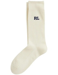 Textured Cotton-Blend Crew Socks in White