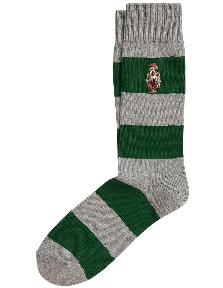 Bear Rugby-Stripe Crew Socks in Grey image 1