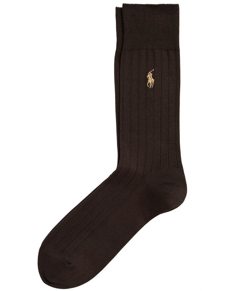 Ribbed Cotton-Blend Dress Socks in Brown image 1
