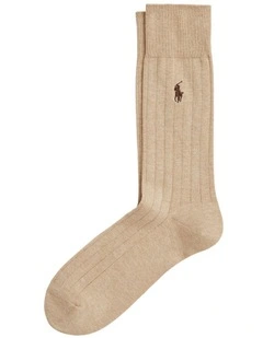 Ribbed Cotton-Blend Dress Socks in Beige