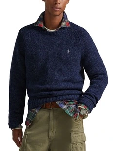 Marled Wool-Blend Sweater in Navy