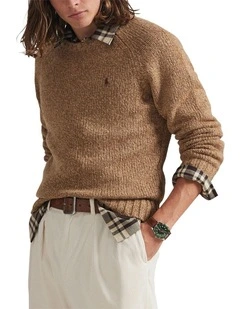 Marled Wool-Blend Sweater in Brown