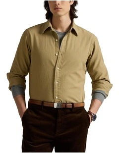 Classic Fit Brushed Flannel Shirt in Beige