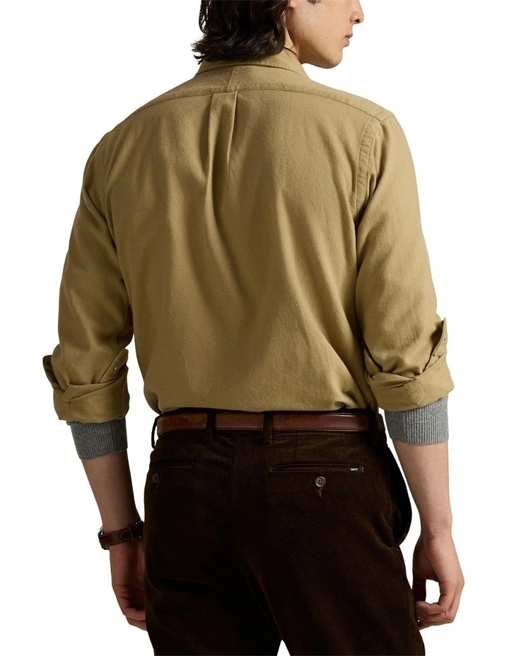 Classic Fit Brushed Flannel Shirt in Beige image 2