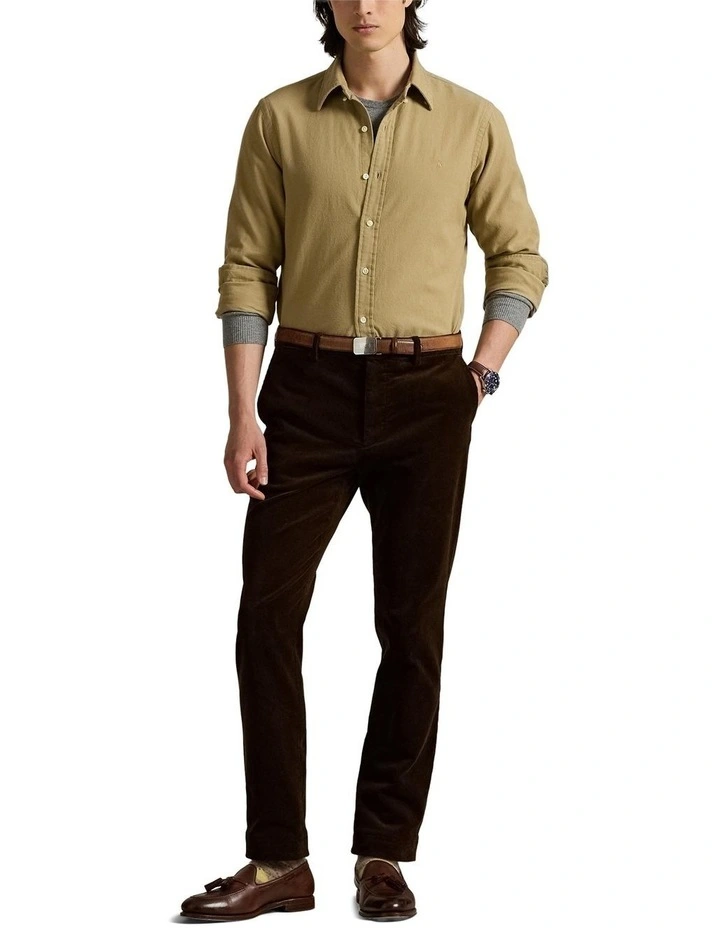 Classic Fit Brushed Flannel Shirt in Beige image 3