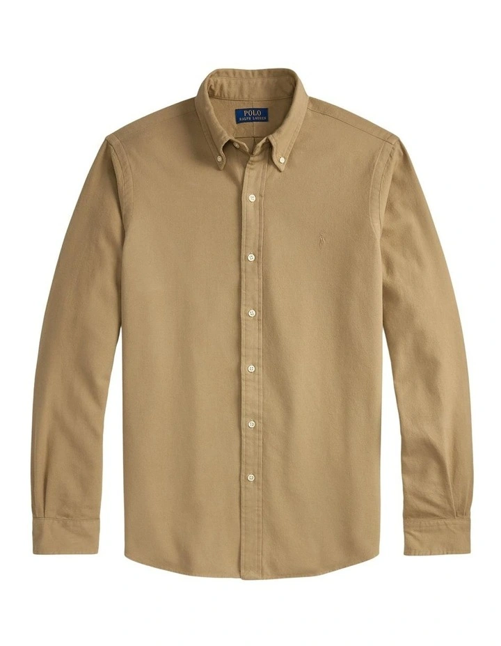 Classic Fit Brushed Flannel Shirt in Beige image 4