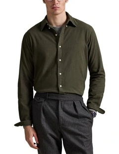 Classic Fit Brushed Flannel Shirt in Green