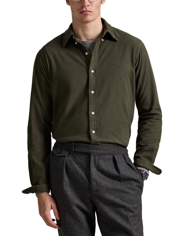 Classic Fit Brushed Flannel Shirt in Green image 1