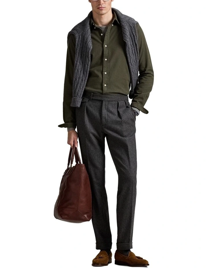 Classic Fit Brushed Flannel Shirt in Green image 3