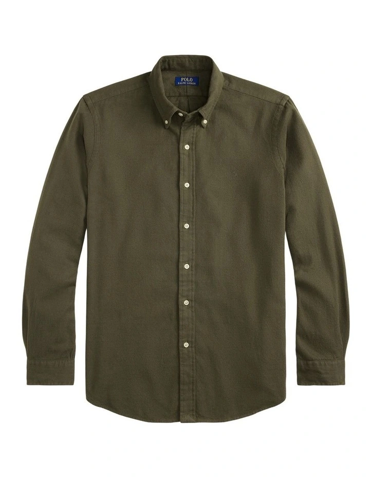 Classic Fit Brushed Flannel Shirt in Green image 4