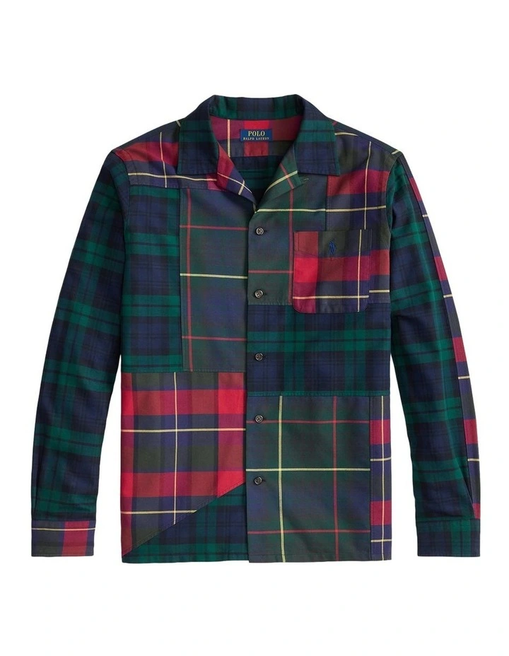Classic Fit Patchwork Oxford Camp Shirt in Assorted image 4