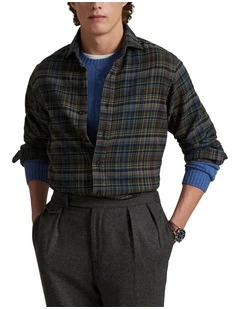 Classic Fit Plaid Brushed Flannel Shirt in Multi