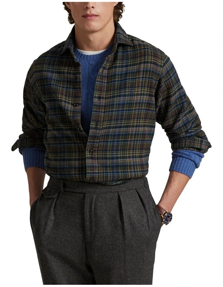 Classic Fit Plaid Brushed Flannel Shirt in Multi image 1