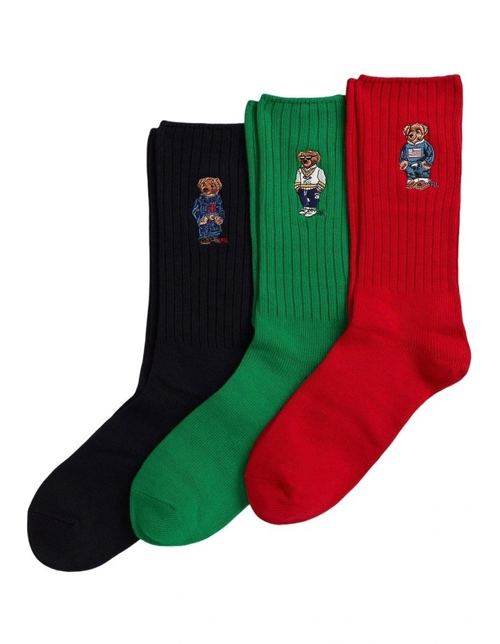 Polo Bear Cotton-Blend Sock Pack Of 3 Gift Set in Assorted image 1