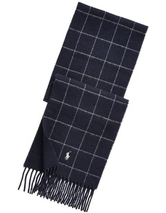 Windowpane Plaid Wool-Blend Scarf in Blue