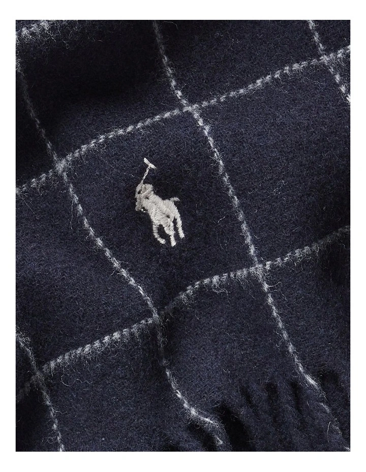 Windowpane Plaid Wool-Blend Scarf in Blue image 2