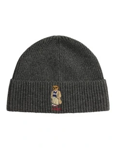 Polo Bear Rib-Knit Beanie in Grey