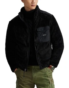 Curly Pile Fleece Jacket in Black