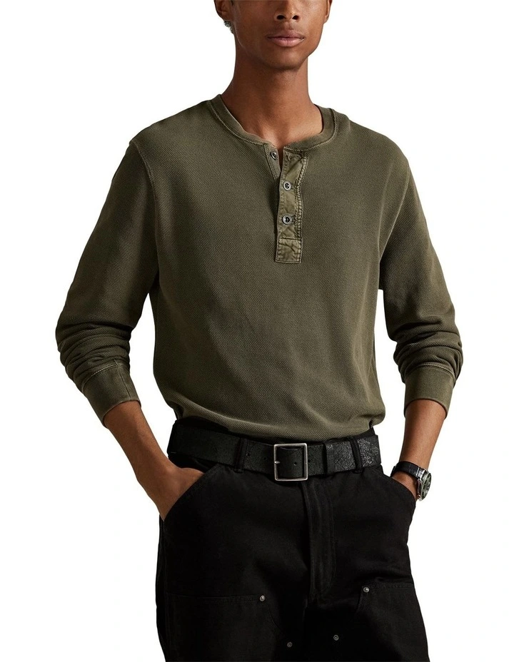 Mesh Henley Shirt in Green image 1