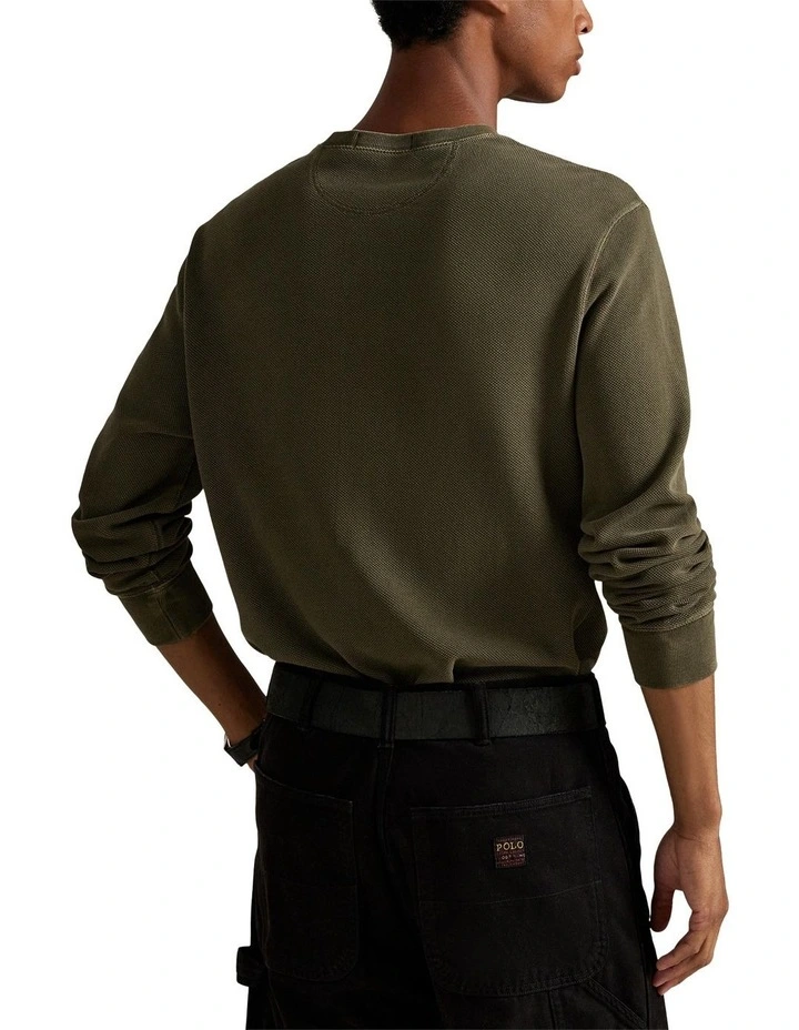 Mesh Henley Shirt in Green image 2