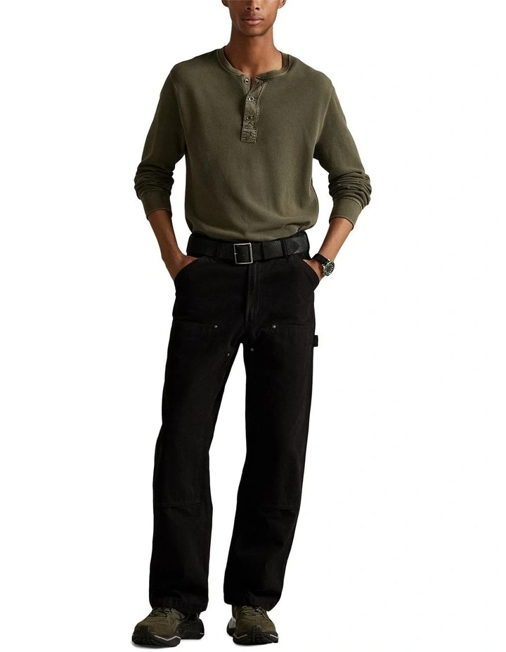 Mesh Henley Shirt in Green image 3